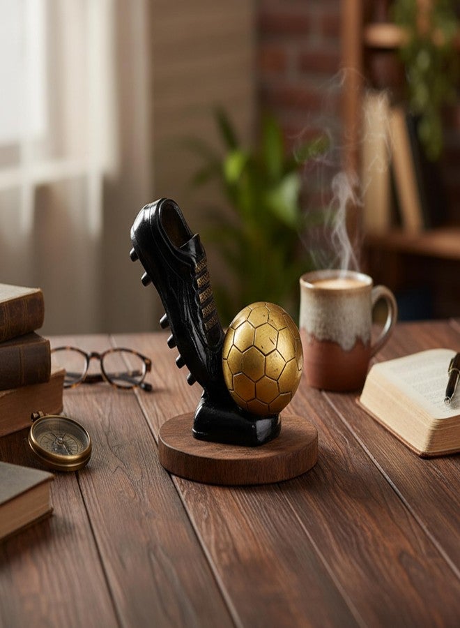 ESPLANADE Beautiful Brass Decorative Soccer Ball and Shoe Showpiece | Home Decor | Brass Sculpture | World Cup Golden Boot Trophy Look-Alike | European Golden Shoe Look-Alike - Image 2